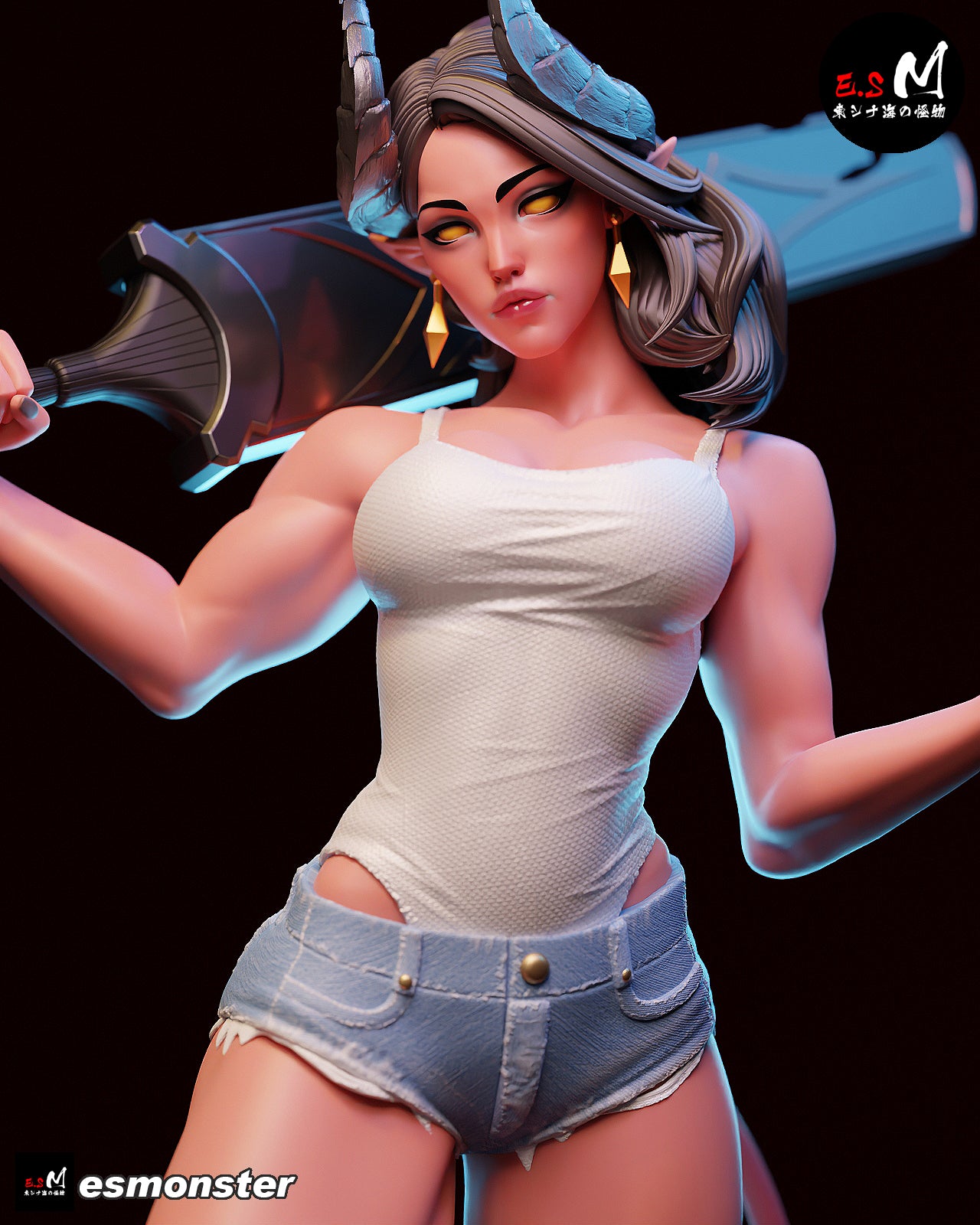 Demon Heroine Girl Adult Pinup 3D Resin Model