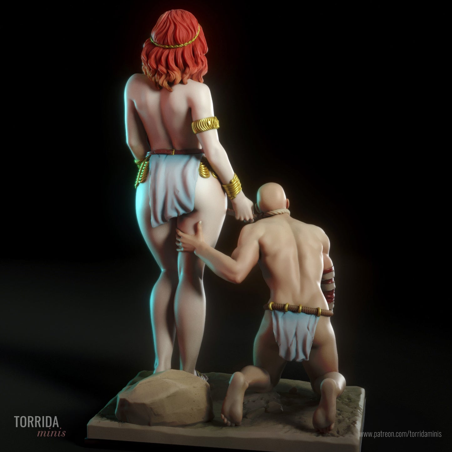 Jara and her man slave - An original character 3D Resin Figurine Model Kit