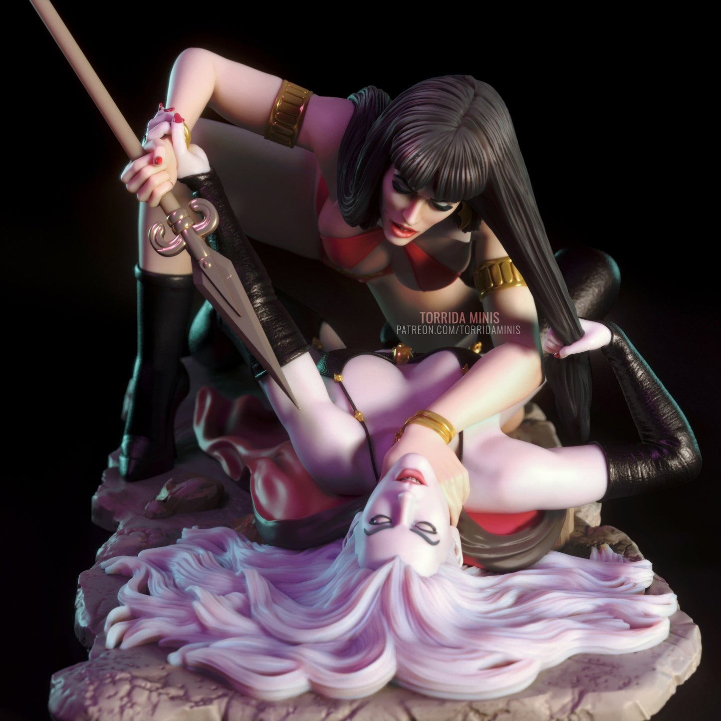 Sexy Vampire vs Death pinup 3D Figurine Model Kit