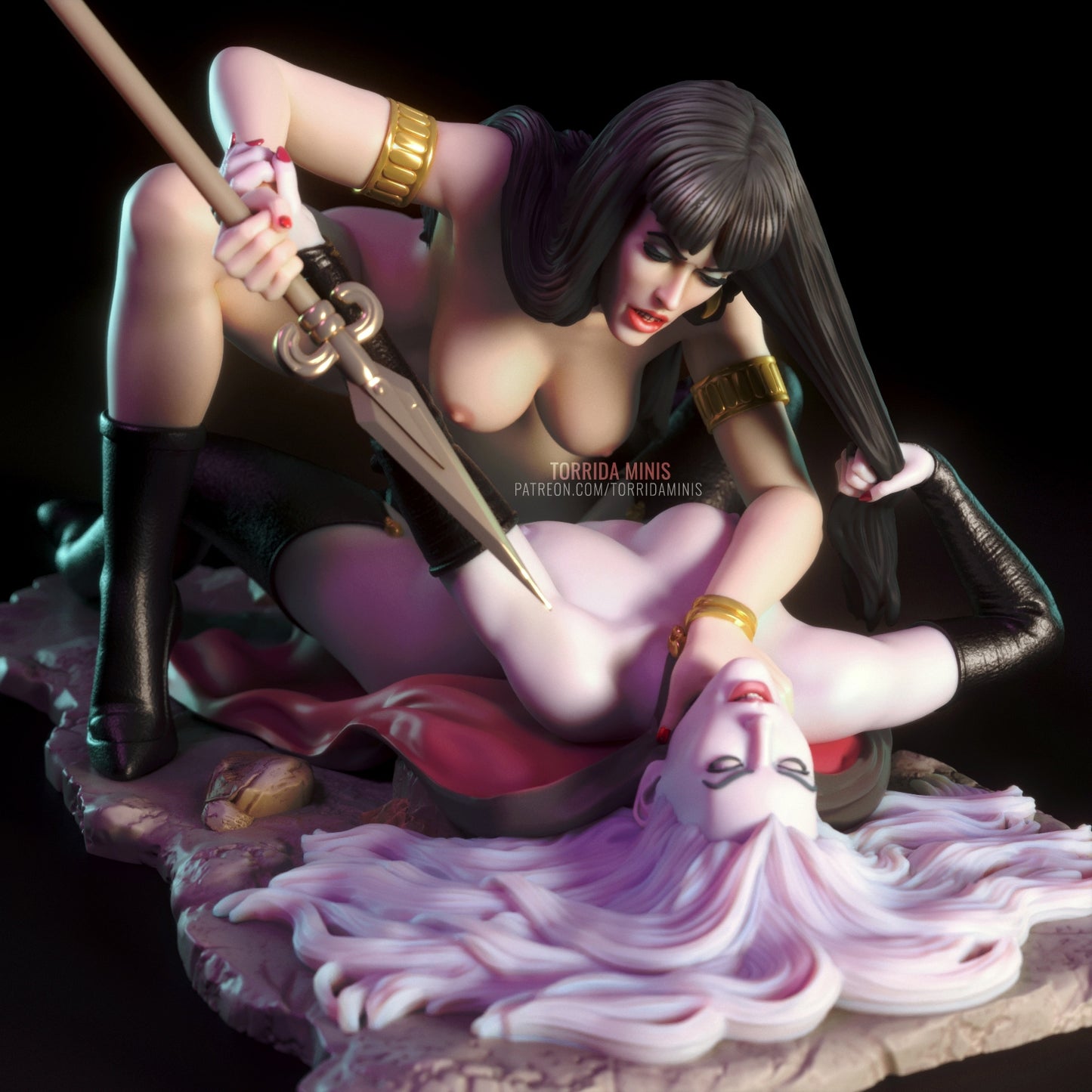 Sexy Vampire vs Death pinup 3D Figurine Model Kit